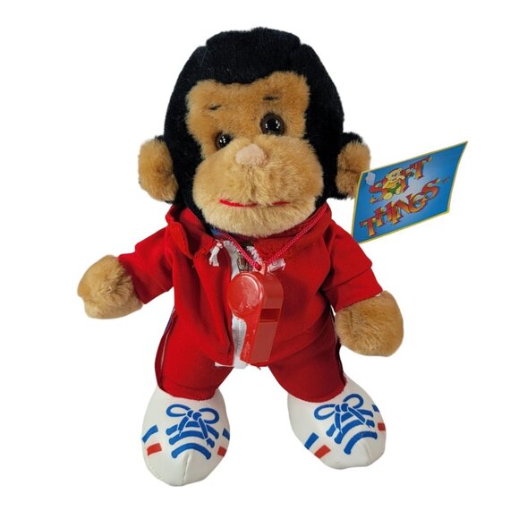 Soft Things Coach Monkey Plush 10" Red Tracksuit Whistle Trainer Gym Sports NWT - Picture 1 of 13